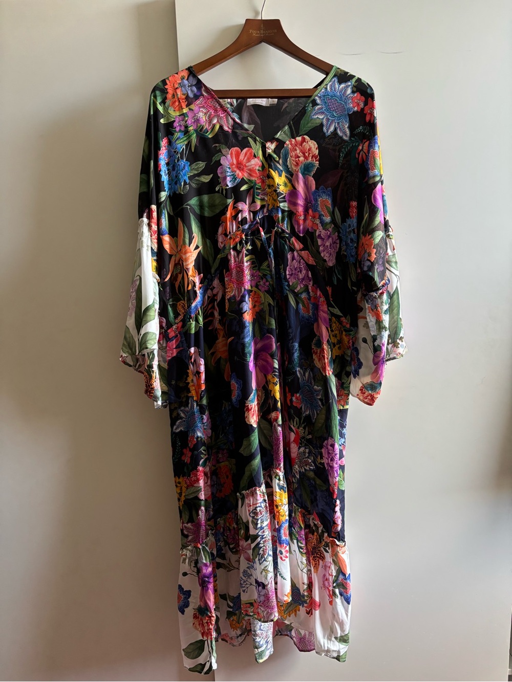 Johnny Was Black Floral V-Neck Maxi Dress with Multicolor Blooms